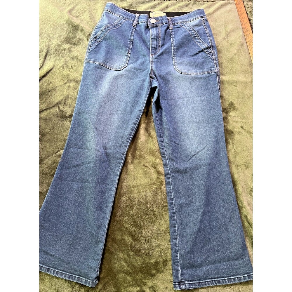 Democracy Jeans Womens 12 Blue Ab Technology Stretch Denim BIG Pockets Wide Leg